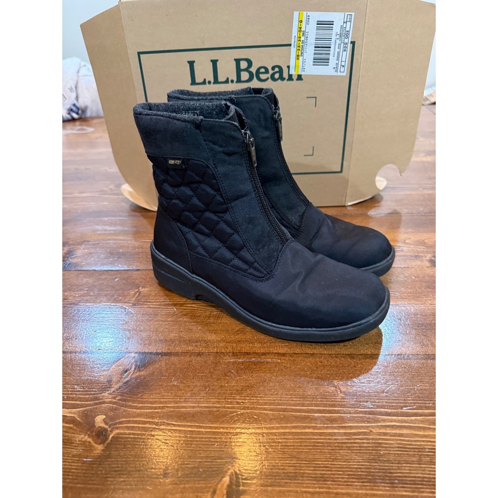 LL Bean Gore-Tex Front Zip Winter Boots Black Quilted Womens 6.5 0WS54 04
